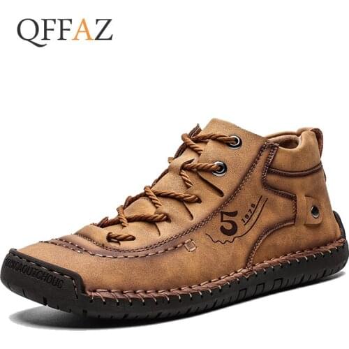 QFFAZ Leather Men Casual Shoes British Style Comfortable Men Fashion Walking Shoes Big Size Brown Black Man Soft Flat Footwear