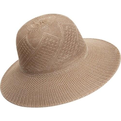 Men Women Polyester Imitation Raffia Sun Breathable Refreshing Cap Summer Travel Wide Brim Sunscreen Sun Foldable Straw Hat R57