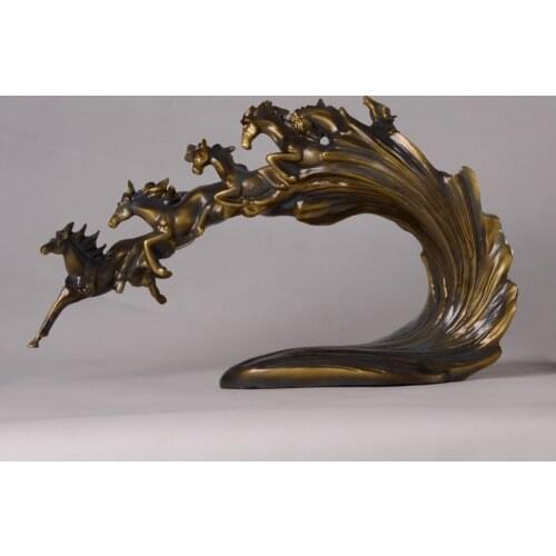 VINTAGE CHINESE GALLOPPING HORSE CLUSTER SCULPTURE RESIN FENG SHUI CRAFT ACCESSORIES ORNAMENT FOR HOME DECOR AND BIRTHDAY GIFT