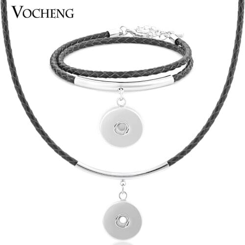 Vocheng 5 Colors Leather Pendant Necklace Bracelet Set Fit 18mm NN-379