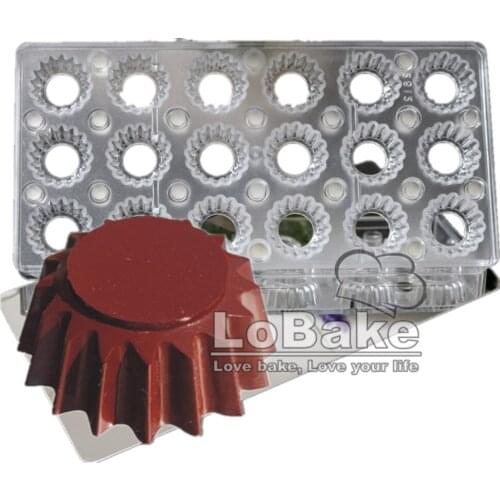 High quality 18 cavities fluted wall round shape magnetic polycarbonate chocolate transfer mold baking tools for cakes supplies