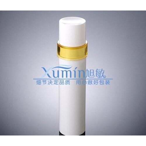 WYC capacity 120ml White PET flat shoulder bright yellow collars pump lotion bottle with white hood