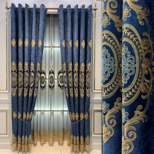 Custom curtains European court embroidered high-end luxury gray cotton linen thick cloth blackout curtain tulle drapes B266
