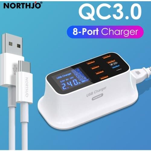 8 Port Quick Charge 3.0 Led Display Multi USB Type C Fast Charger Adapter for iPhone Android Tablet xiaomi huawei samsung EU UK