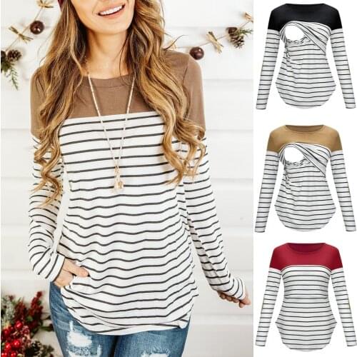Womens Casual Pregnant Maternity Clothes Nursing Tops Breastfeeding T-Shirt Pregnancy Maternity Breastfeeding Striped 2021 New