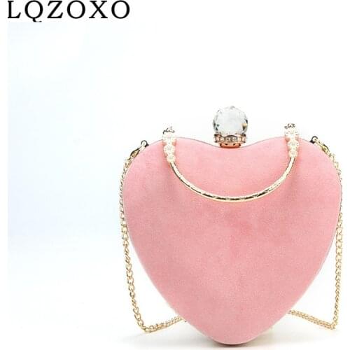 Heart Design Party Handbags Pink Color Handle Metal Day Clutch For New Design Small PU Fashion Evening Bag