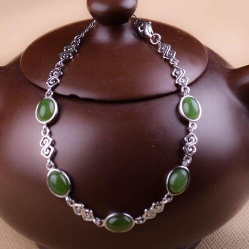 Natural jade bracelets bangle jasper jade bracelet 925 sterling silver for women jade jewelry real green jade bracelets