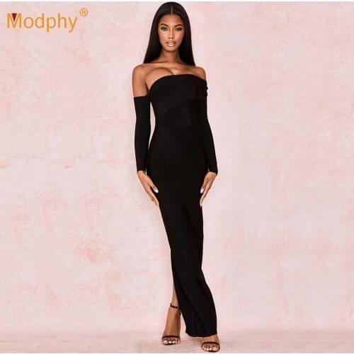 2021 Spring Womens Bodycon Split Bandage Dress Sexy Strapless Long Sleeve Pleated Celebrity Evening Party Long Dress Vestidos