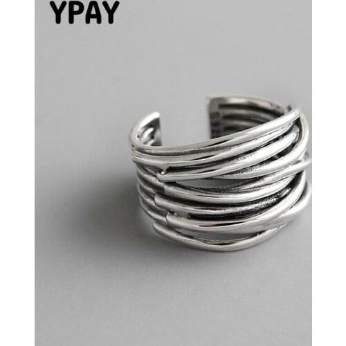 YPAY 100% Pure 925 Sterling Silver Adjustable Ring Gifts Vintage Multi-layer Winding Rings for Women Bague Femme Anillo YMR780
