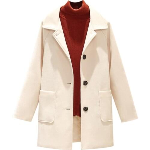 Womens Blended Woolen Coat Autumn Winter Jackets Mid-length Single-breasted Beige Black Wool Outerwear Female Tops Plus Size 4X