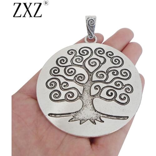 ZXZ 2pcs Large Round Tree Charms Pendants for Necklace Jewelry Making Findings 80x66mm
