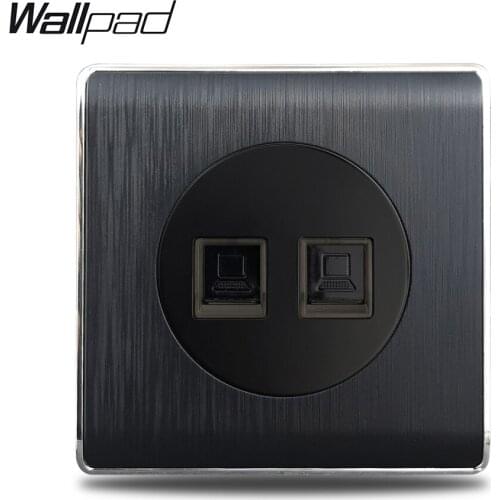 2 Data Cat6 Wallpad Satin Black Plastic Panel Doublet Computer Internet Data Cat6 Wall Socket