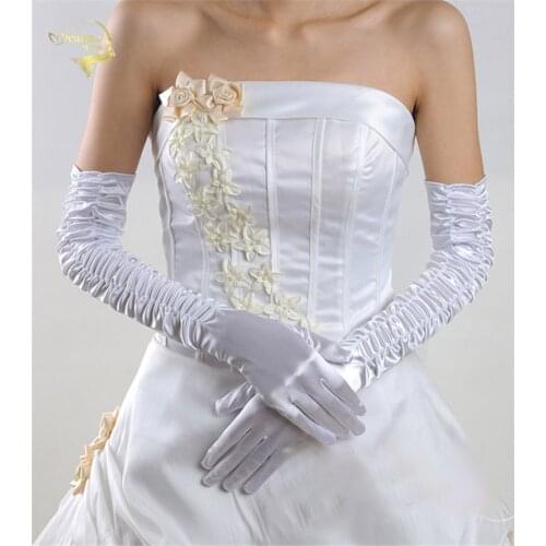 4 Colors ! New Arrival Bridal Gloves Wedding Gloves Winter Length Satin Gloves Beige White Black Red G007