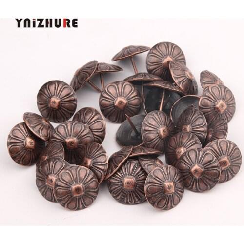 50Pcs 23*19mm, Antique Flower Nail Decorative Upholstery Tacks Stud Wooden Box Case Furniture Nails Pushpin,Red Bronze