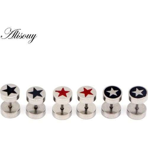 Alisouy Stainless Steel Earrings Double Sided Round star Stud Earrings For Men Women Punk Gothic Barbell Earrings Female Male