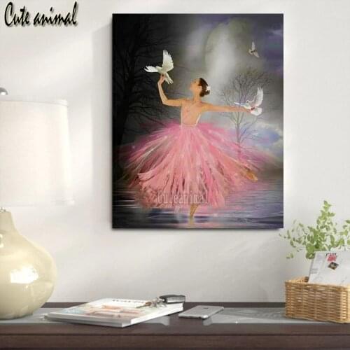 Diamond Painting 5D Ballet Girl Diy Mosaic Full Square Round Drill Rhinestone Daimond Embroidery Pigeon Lake Moon Pictures Sale
