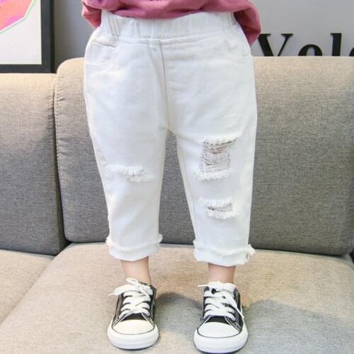 1-7T Baby Pants Jeans Trousers Boys And Girls Mid-Waist Casual Solid Color Pants White For Kids