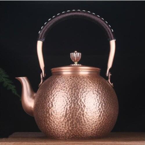 Teapots Antique Copper Kettle Handmade Hammer Pattern Red Copper Teapot Thickened Uncoated Kettle Health Tea Set Crafts
