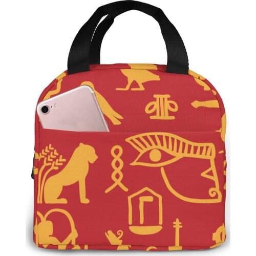 Egyptian Hieroglyph Lunch Food Box Bag Insulated Thermal Food Picnic Lunch Bag for Women kids Men Cooler Tote Bag