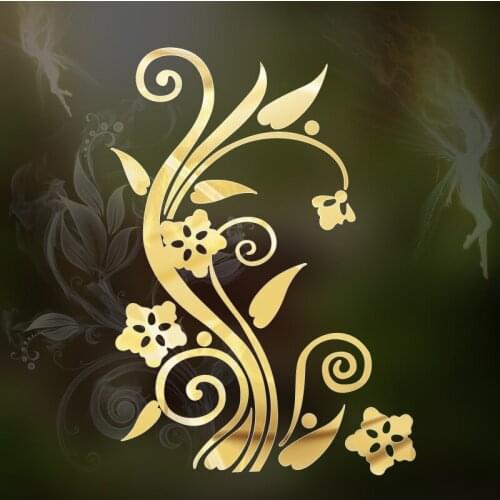 Funlife Creative mirror paste crystal green living room decorative wall stickers 3D stereo simulation flowers mirror paste MS361