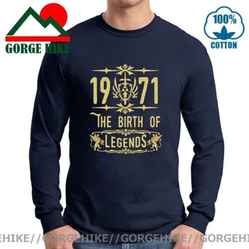 GorgeHike Men Classic Round Collar Long Sleeve T-shirt Father Day Gift Vintage Tshirt Birthday 1971 The birth of Legends T Shirt