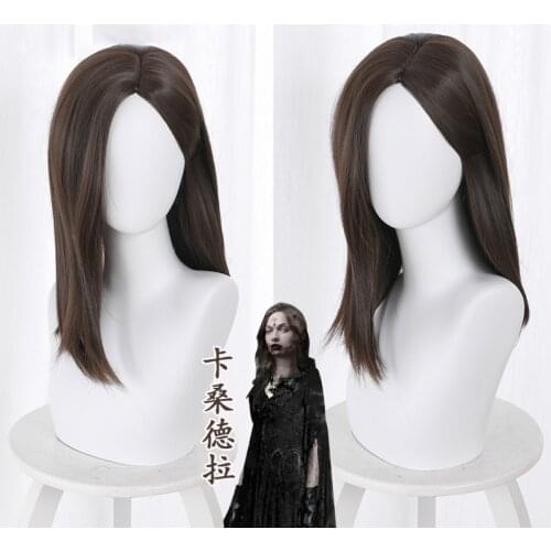 Game Vampire Witch Cassandra Lady Vampire Dimitrescu Cosplay Woman Maroon Wig 45CM Long Wig Halloween Girl Accessories Headdress