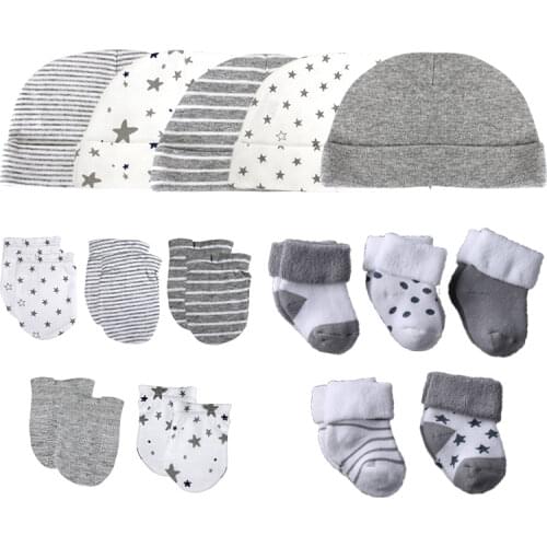Newborn Hat+Gloves+Socks Set For Baby Boy&Girl Cotton Fall Casual Photography Props Soft Headwear Infant Nightcap Winter Fashion