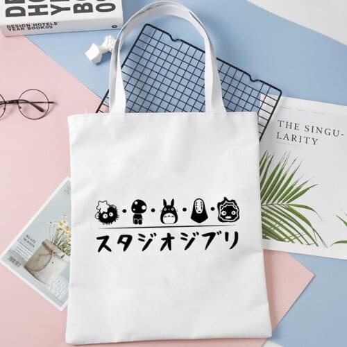Beautiful Totoro Print Canvas Tote Bag Harajuku Aesthetic Reusable Shopper Shoulder Bag Handbag Student Book Bags