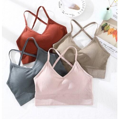 Women Tank Crop Top Seamless Underwear Sexy Lingerie Female Camis Cross Backless Crop Tops Padded Camisole Femme