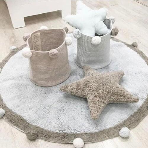 Round Rug Nordic Soft Cotton Fluffy Floor Mat Rugs Kilim for Baby Children Bedroom Living Room Pink Grey Blue
