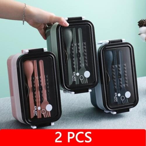 2pcs 304 Stainless Steel Lunch Box For School Kids Office Worker 2layers Microwae Heating Lunch Container Food Storage Box