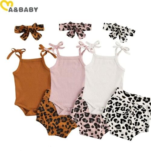Ma&Baby 0-18M Summer Leopard Infant Baby Newborn Girl Clothes Set Knitted Sleeveless Romper Tops Shorts Outfits Costumes