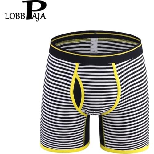LOBBPAJA Brand Mens Underwear Middle Waist Stripes Cotton Opened U Convex Designer Boxers Male Shorts Underpants NT-C0708