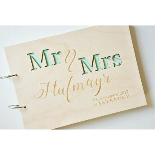 Personalized MR&MRS rustic wedding Wooden Guestbooks Memory album engraved Alternative Signature Guest Books