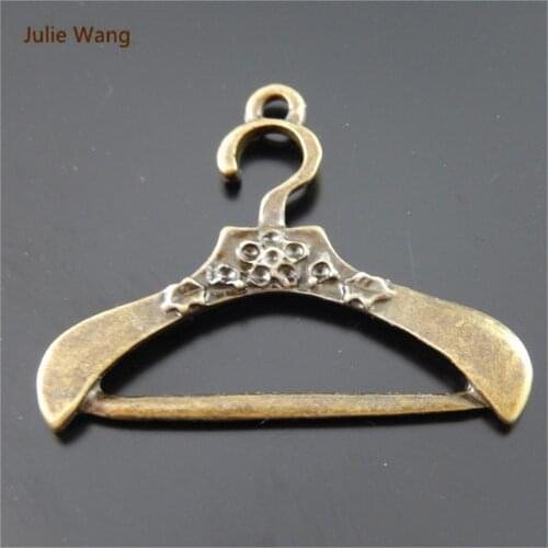 Julie Wang 10PCS Metal Alloy Retro Bronze Clothes Hanger Shape Jewelry Making Women Bracelet Pendant Charms DIY Crafts Jewelry