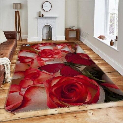 Rose Flower 3D Printed Anti-slip Rug Carpet Home Decoration Living Flannel Bedroom Non-slip Floor Rug 07
