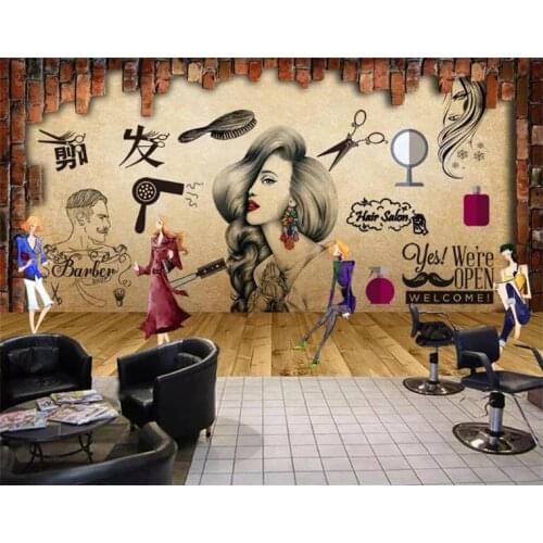 Salon hair salon beauty salon hairdressing shop nostalgic retro makeup background wall custom large fresco wallpaper