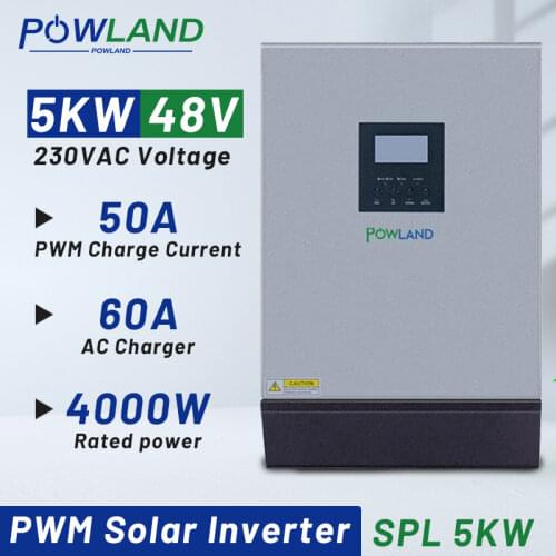 Solar Inverter 5000W 48V Pure Sine Wave PWM 220VAC Output 4000W Built-in 50A Solar Charge Controller With 60A AC Charger
