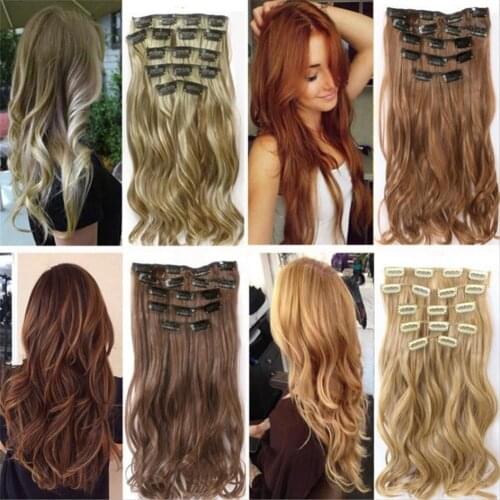 Soowee 7pcs/set Long Curly Black Gray Women Hair Synthetic Hair Clip In Hair Extension Full Head Hairpiece Cabelo