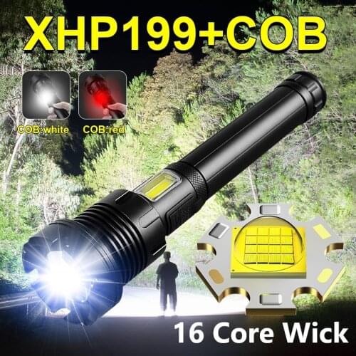 Super XHP199 Most Powerful Led Flashlight XHP160 Rechargeable Tactical Flashlight 18650 USB Zoom Torch Light COB Camping Lantern