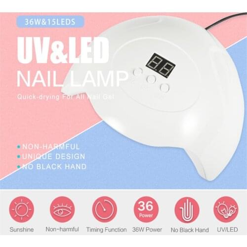 TP 36W UV LED Nail Lamp White 15 Pcs Leds Nail Dryer For All Gel Nail Drying Curing Nail Polish Dryer LCD Display Nail Art Tool