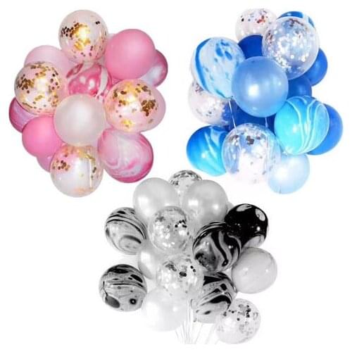 12'' 20pcs Blue Pink Black Confetti Balloons Clear Latex Balloons Helium Happy Birthday Wedding Decoration Party Marble Baloes