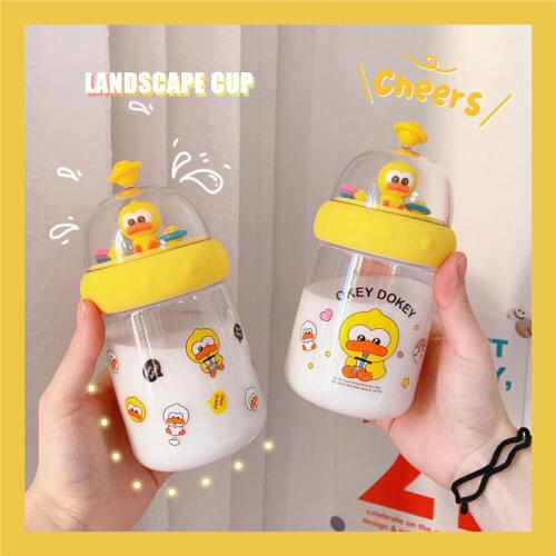 W&G Ins Cute Little Yellow Duck Plastic Cup Korean Childrens Portable Handle Cup Car Cup