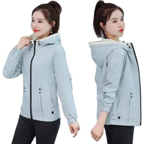 New 2021Autumn All-match Baseball Clothes Womens Windbreaker Coat Printing Zipper Hooded Loose Casual Femini Jacket 4XL