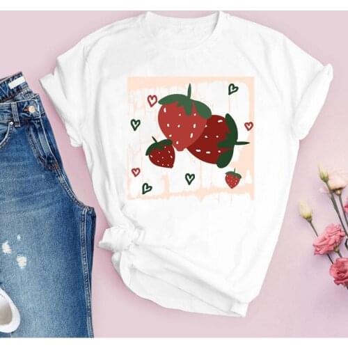 Women T-Shirt Graphic Strawberry Cartoon Summer Female Tee shirt Short Sleeve tshirts Fashion Female Clothes Ladies Tops Tees