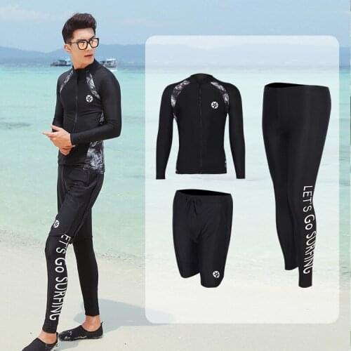 Mens 3pcs Sport Suits Fitness Yoga Running Athletic Tracksuits Sun UV Protection Full Swimsuit Long Sleeve Surf Snorkel Dive