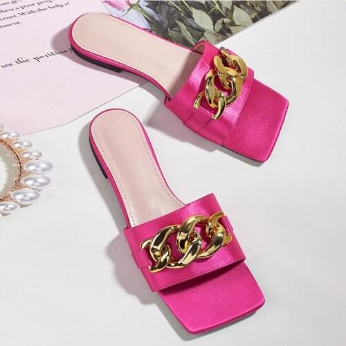 2021 Women Slippers Female Shoes Rubber Slippers For Home Flats Ladies Flip Flops Metal Decoration Design Slides Women Sandals