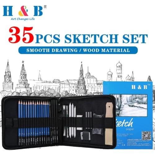 35pcs Drawing Sketching Pencils Set Professional Sketching Drawing Kit with Carry Case Graphite Charcoal Stick Tool Art Supplies