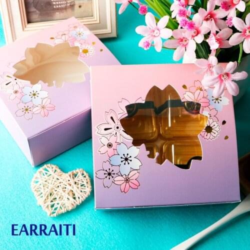 50PCS Paper Gift Box Bronzing Cherry Flower Cup Cakes Box With Window DIY Baking Candy Chocolate Box Packaging Wedding Favours
