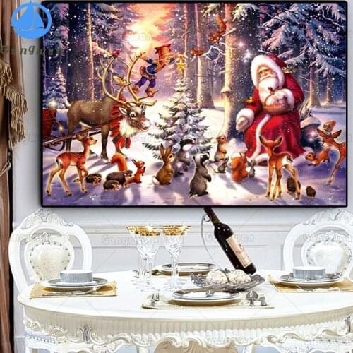 5D DIY Diamond Painting Santa Claus and Deer Full Round Cross Stitch Full Square Drill Diamond Embroidery Kit Rhinestones Gifts